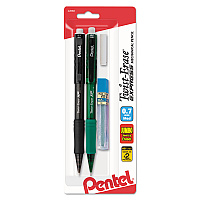 Pentel Twist-Erase EXPRESS Mechanical Pencils with Tube of Lead/Eraser, 0.7 mm, HB (#2), Black Lead, Assorted Barrel Colors, 2/Pack (QE417LEBP2)