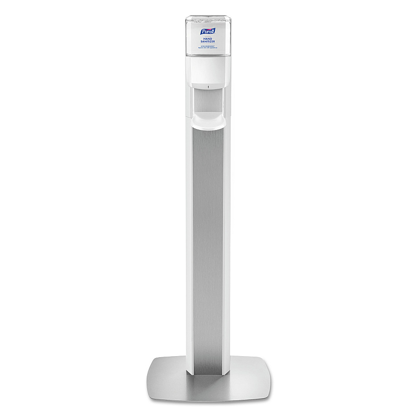 PURELL MESSENGER ES6 Floor Stand with Dispenser, 1,200 mL, 13.16 x 16.63 x 51.57, Silver/White (7306DSSLV)