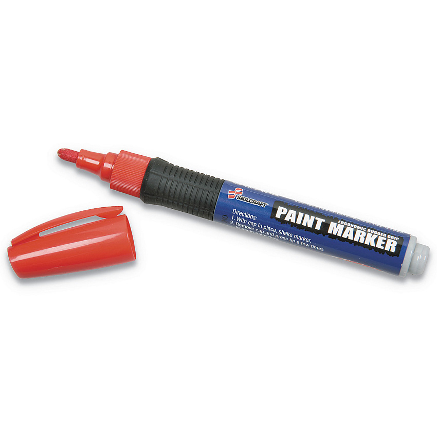 AbilityOne 7520015889100, SKILCRAFT Paint Marker, Medium Bullet Tip, Red, 6/Pack