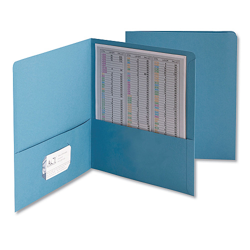 Smead Two-Pocket Folder, Embossed Leather Grain Paper, 100-Sheet Capacity, 11 x 8.5, Blue, 25/Box (87852)