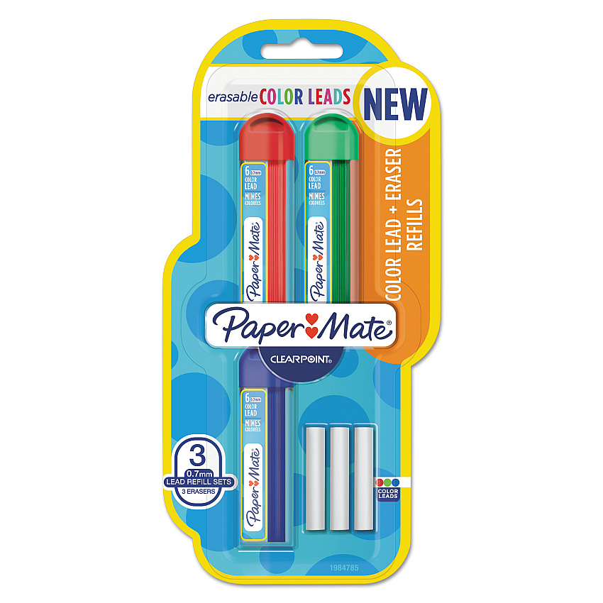 Paper Mate Clearpoint Color Lead Mechanical Pencil Refills, 0.7 mm, HB, Assorted Colors, 6/Tube, 3 Tubes/Pack (1984785)