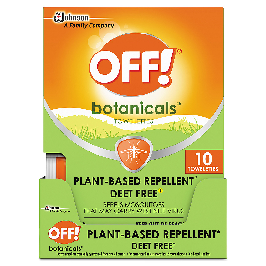 OFF! Botanicals Insect Repellant, Box, 10 Wipes/Pack, 8 Packs/Carton (694974)