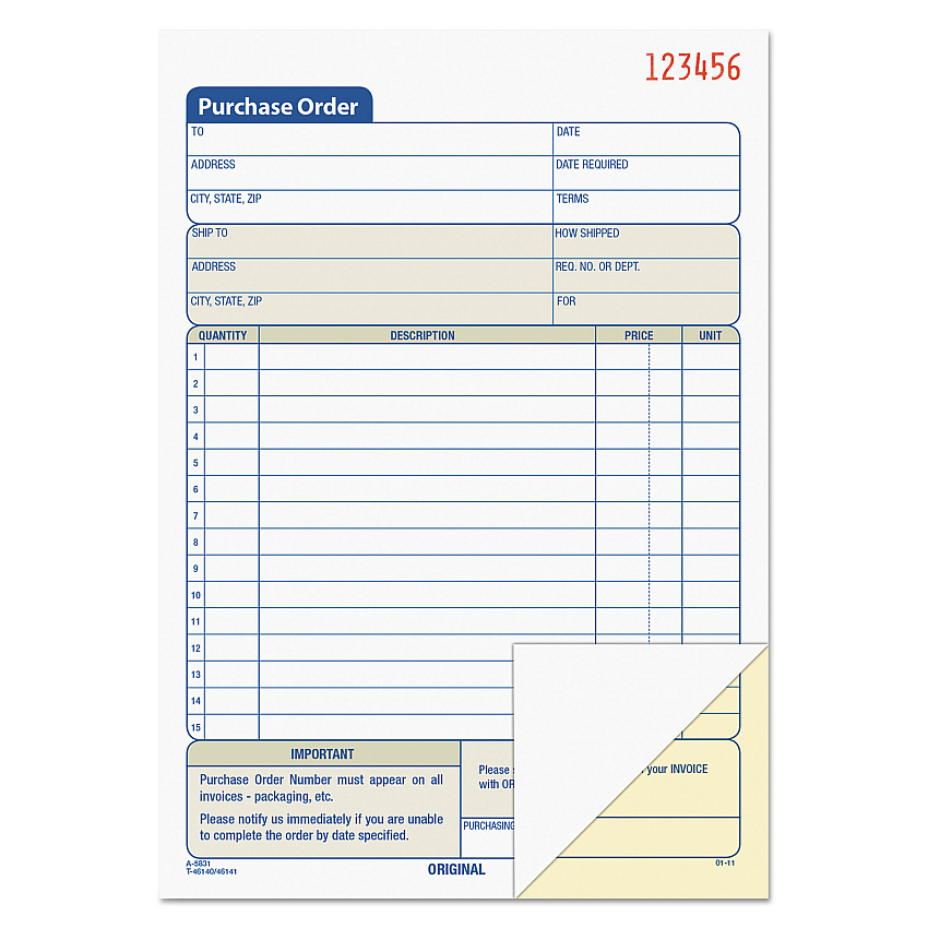 TOPS Purchase Order Book, 12 Lines, Two-Part Carbonless, 5.56 x 8.44, 50 Forms Total (46140)