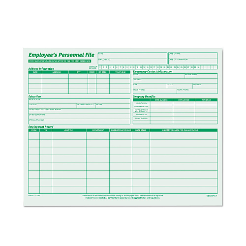 TOPS Employee's Record File Folder, Straight Tabs, Letter Size, Index Stock, Green, 20/Pack (3287)