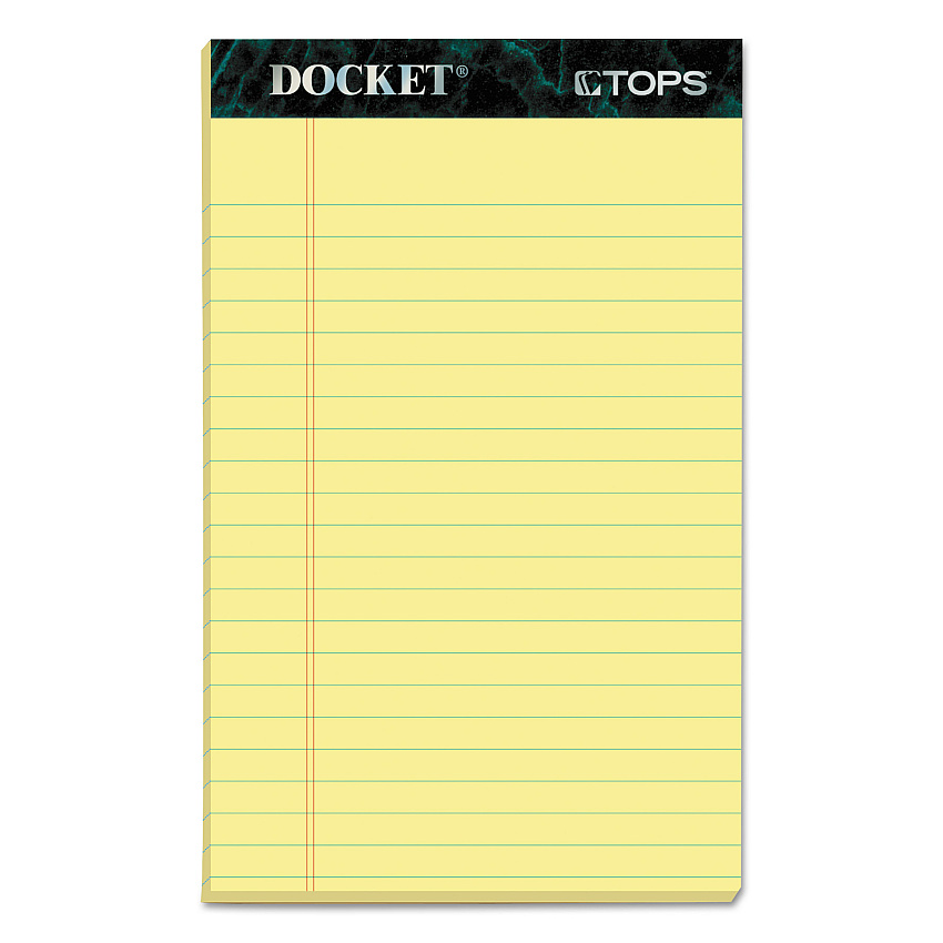 TOPS Docket Ruled Perforated Pads, Narrow Rule, 50 Canary-Yellow 5 x 8 Sheets, 12/Pack (63350)