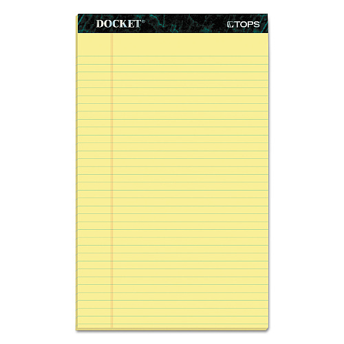 TOPS Docket Ruled Perforated Pads, Wide/Legal Rule, 50 Canary-Yellow 8.5 x 14 Sheets, 12/Pack (63580)