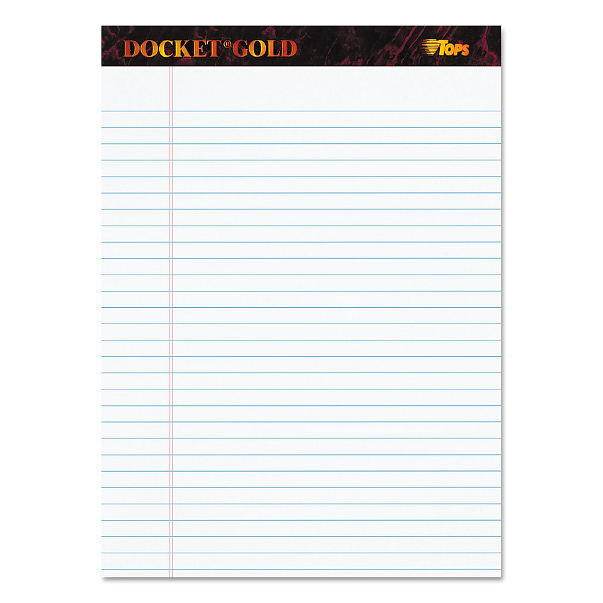 TOPS Docket Gold Ruled Perforated Pads, Wide/Legal Rule, 50 White 8.5 x 11.75 Sheets, 12/Pack (63960)