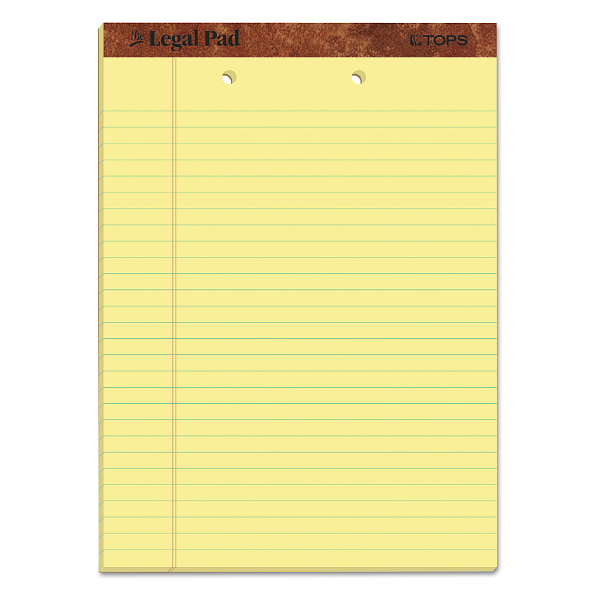 TOPS "The Legal Pad" Ruled Perforated Pads, Wide/Legal Rule, 50 Canary-Yellow 8.5 x 11.75 Sheets, Dozen (7531)