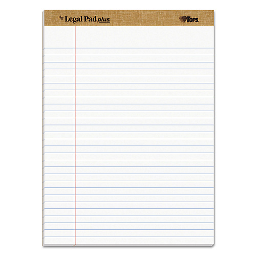 TOPS "The Legal Pad" Plus Ruled Perforated Pads with 40 pt. Back, Wide/Legal Rule, 50 White 8.5 x 11.75 Sheets, Dozen (71533)