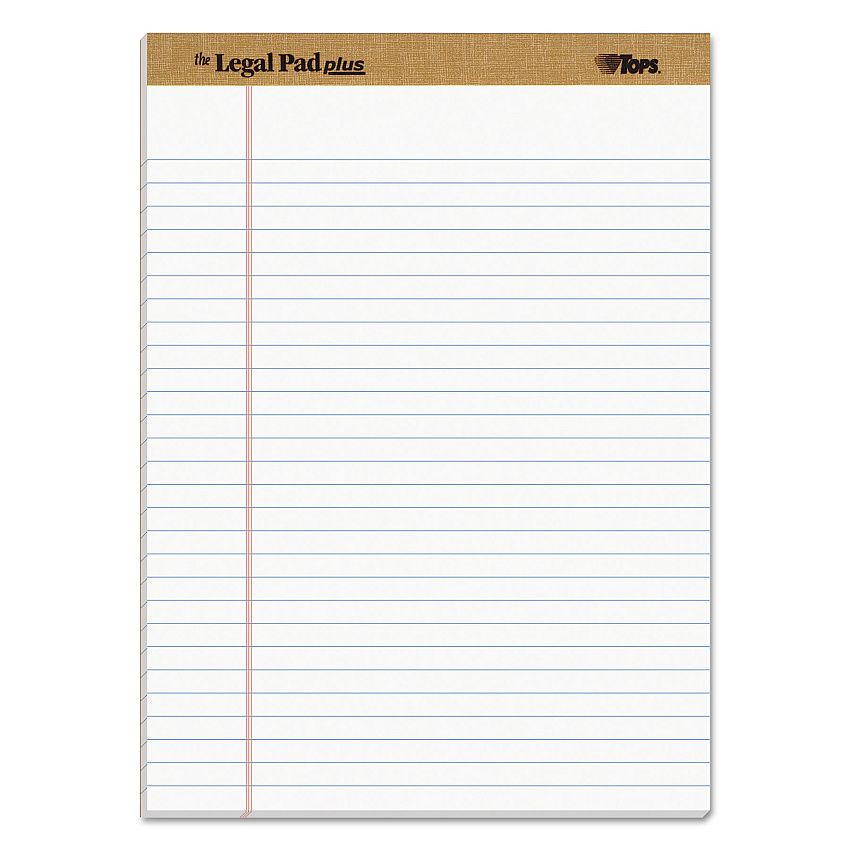 TOPS "The Legal Pad" Plus Ruled Perforated Pads with 40 pt. Back, Wide/Legal Rule, 50 White 8.5 x 11.75 Sheets, Dozen (71533)