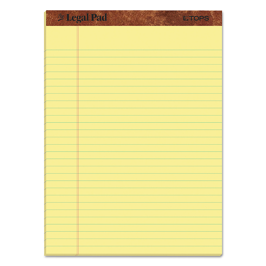 TOPS "The Legal Pad" Ruled Perforated Pads, Wide/Legal Rule, 50 Canary-Yellow 8.5 x 11 Sheets, 3/Pack (75327)
