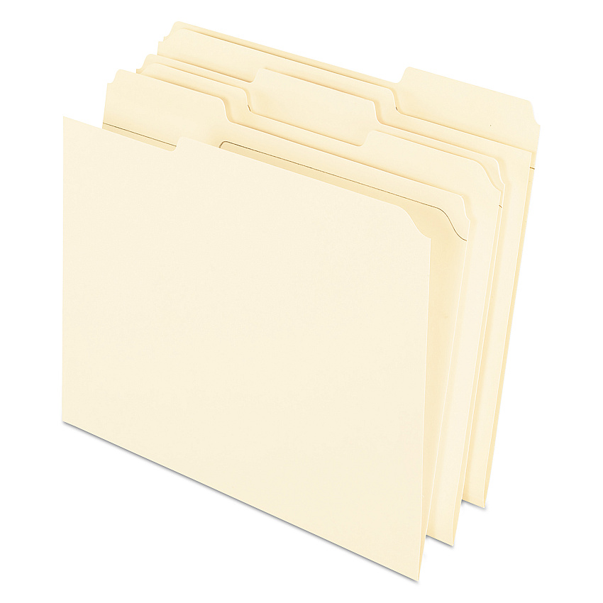 Pendaflex Reinforced Top File Folders, 1/3-Cut Tabs: Assorted Positions, Letter Size, Manila, 100/Box (R75213)
