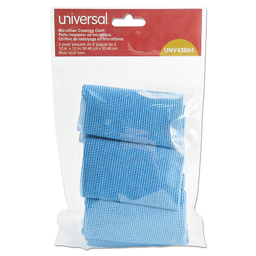 Universal Microfiber Cleaning Cloth, 12 x 12, Blue, 3/Pack (UNV43664)