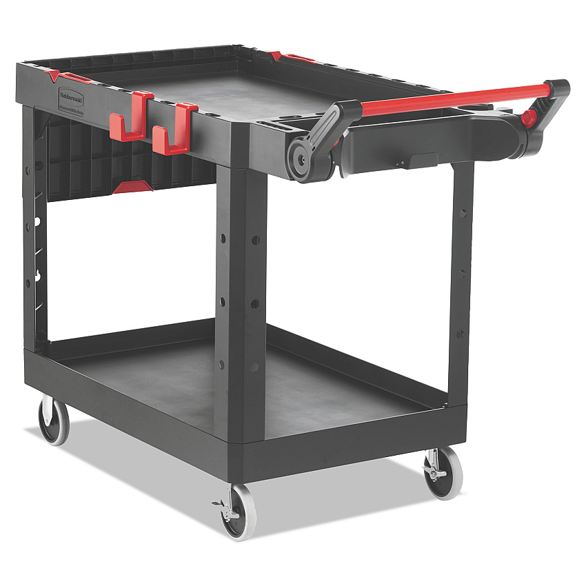Rubbermaid Commercial Heavy Duty Adaptable Utility Cart, Plastic, 2 Shelves, 500 lb Capacity, 25.2" x 51.5" x 36", Black (1997208)