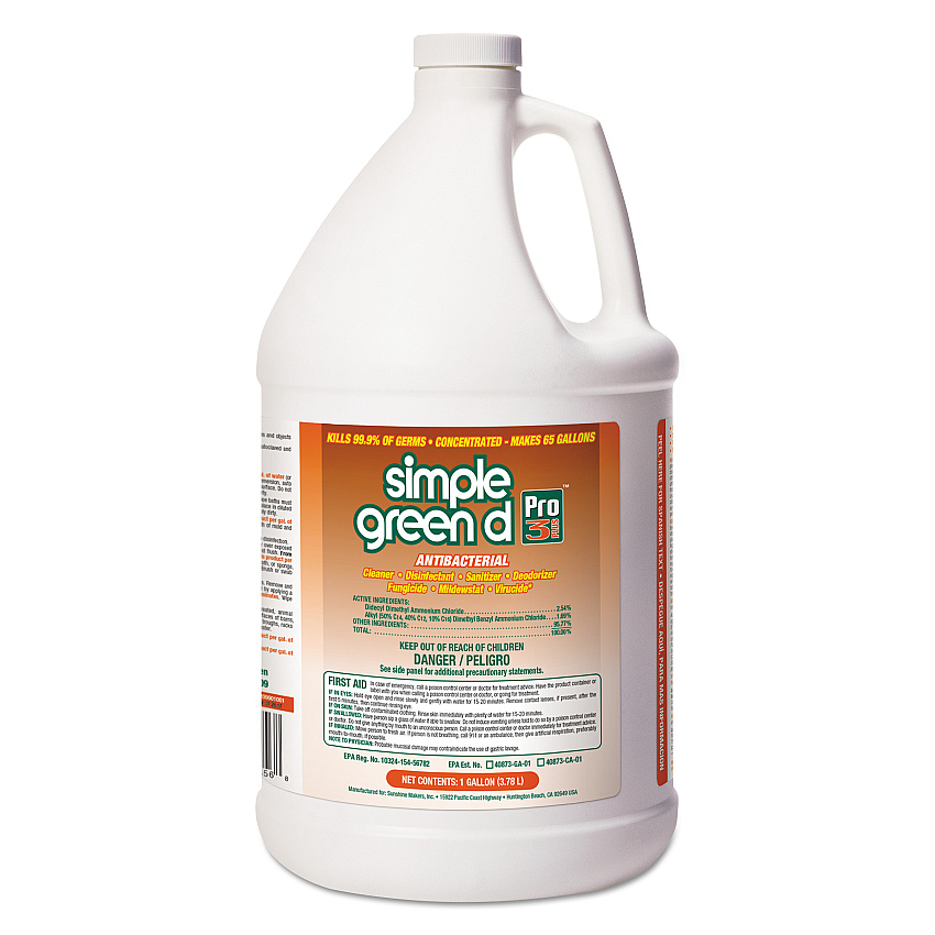 simple green d Pro 3 Plus Antibacterial Concentrate, Herbal, 1 gal Bottle, 6/Carton (01001)