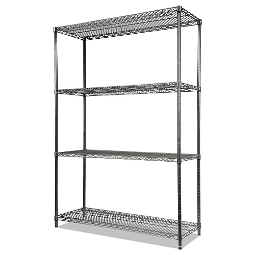 Alera Wire Shelving Starter Kit, Four-Shelf, 48w x 18d x 72h, Black Anthracite (ALESW504818BA)