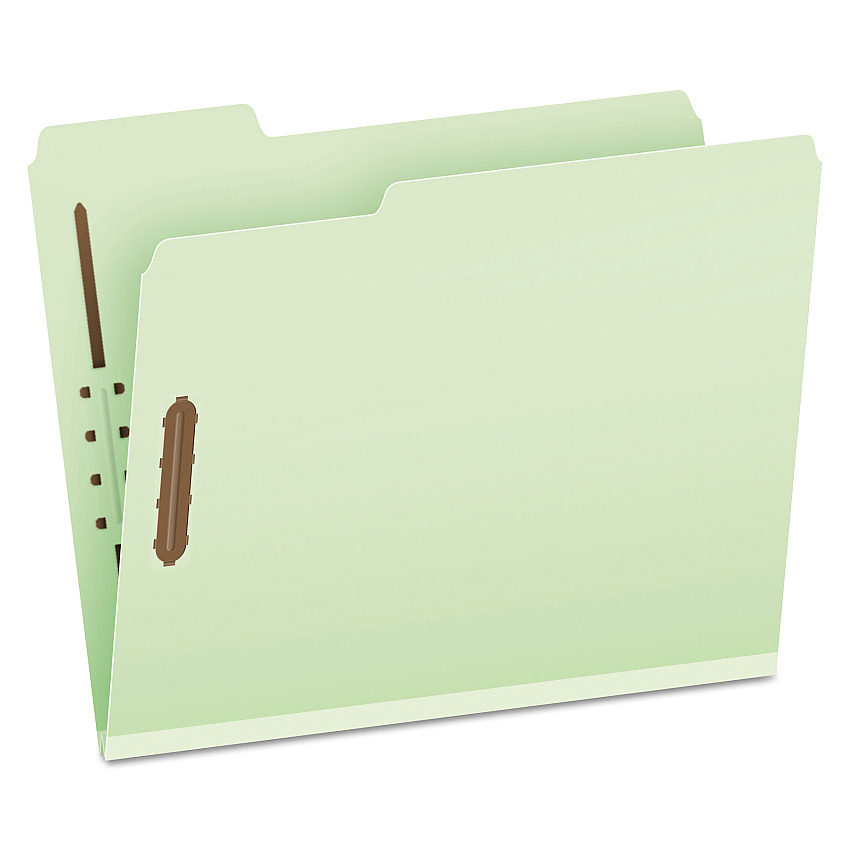 Pendaflex Heavy-Duty Pressboard Folders with Embossed Fasteners, 1/3-Cut Tabs, 1" Expansion, 2 Fasteners, Letter Size, Green, 25/Box (17178)
