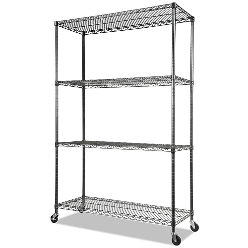 Alera NSF Certified 4-Shelf Wire Shelving Kit with Casters, 48w x 18d x 72h, Black Anthracite (ALESW604818BA)
