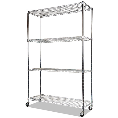 Alera NSF Certified 4-Shelf Wire Shelving Kit with Casters, 48w x 18d x 72h, Silver (ALESW604818SR)
