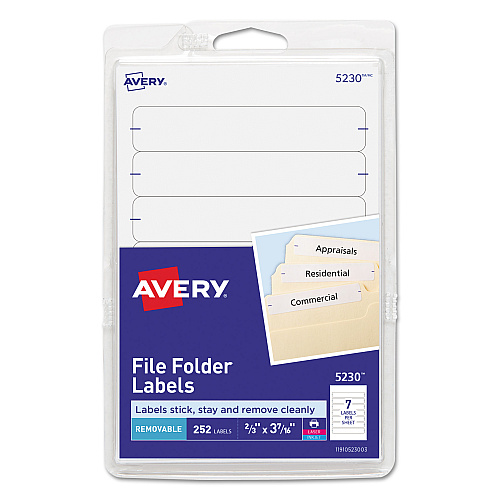 Avery Removable File Folder Labels with Sure Feed Technology, 0.66 x 3.44, White, 7/Sheet, 36 Sheets/Pack (5230)