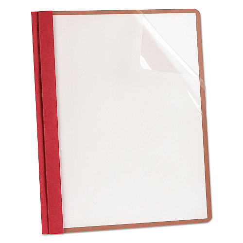 Earthwise by Oxford 100% Recycled Clear Front Report Covers, 3-Prong Fastener, 0.5" Capacity, 8.5 x 11, Clear/Red, 25/Box (57871)