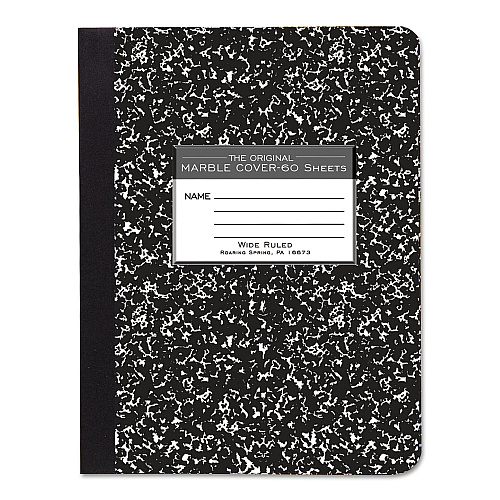 Roaring Spring Marble Cover Composition Book, Wide/Legal Rule, Black Marble Cover, (60) 9.75 x 7.5 Sheets (77222)