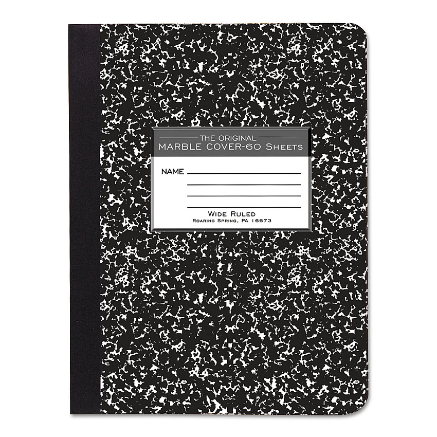 Roaring Spring Marble Cover Composition Book, Wide/Legal Rule, Black Marble Cover, (60) 9.75 x 7.5 Sheets (77222)