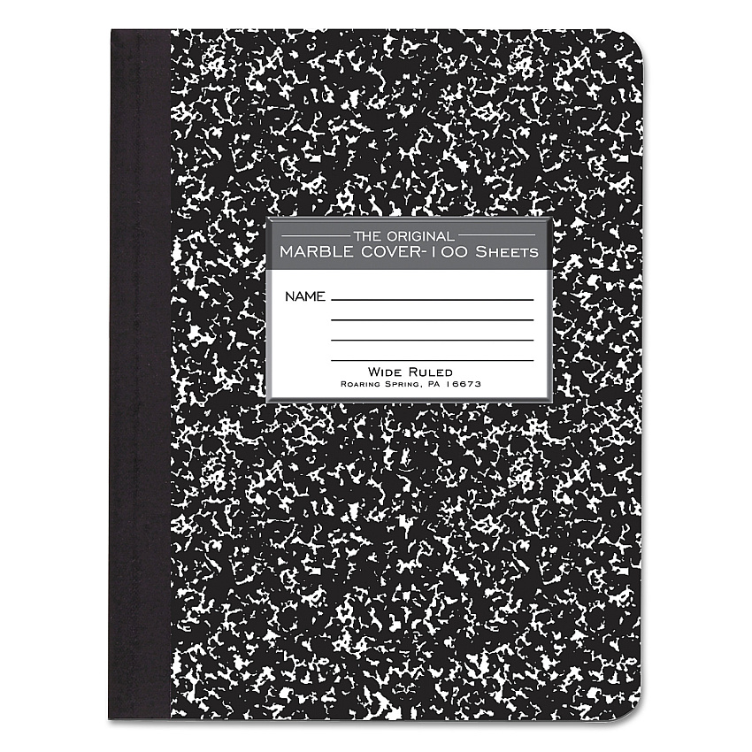 Roaring Spring Marble Cover Composition Book, Wide/Legal Rule, Black Marble Cover, (100) 9.75 x 7.5 Sheets (77230)