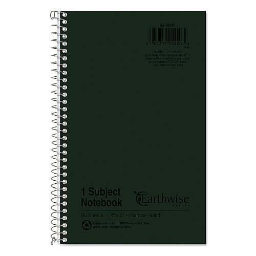 Earthwise by Oxford Recycled One-Subject Notebook, Narrow Rule, Green Cover, (80) 8 x 5 Sheets (25400)