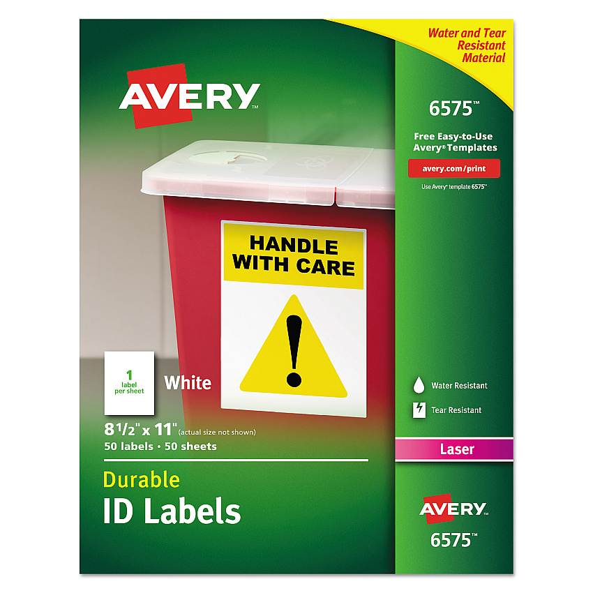 Avery Durable Permanent ID Labels with TrueBlock Technology, Laser Printers, 8.5 x 11, White, 50/Pack (6575)