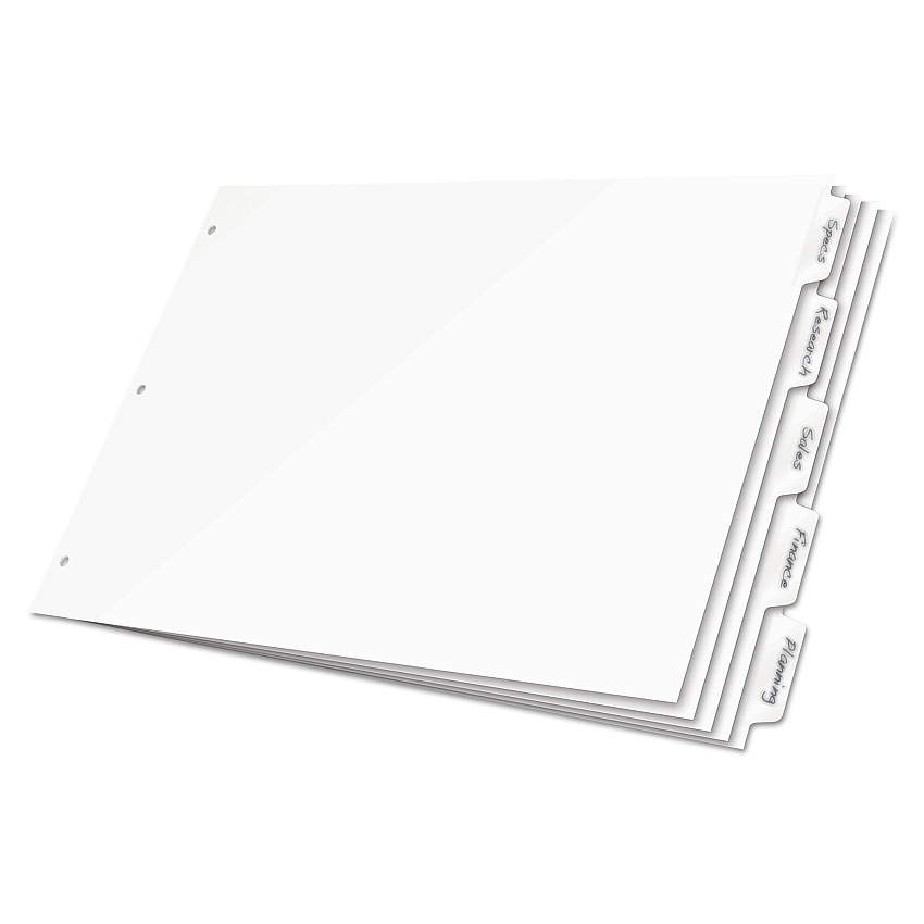 Cardinal Write 'n Erase Tabloid Index Dividers, 5-Tab, 11 x 17, White, 1 Set (84270)