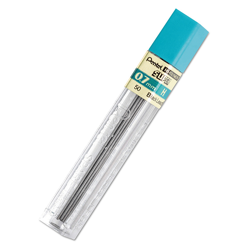 Pentel Super Hi-Polymer Lead Refills, 0.7 mm, H, Black, 12/Tube (50H)