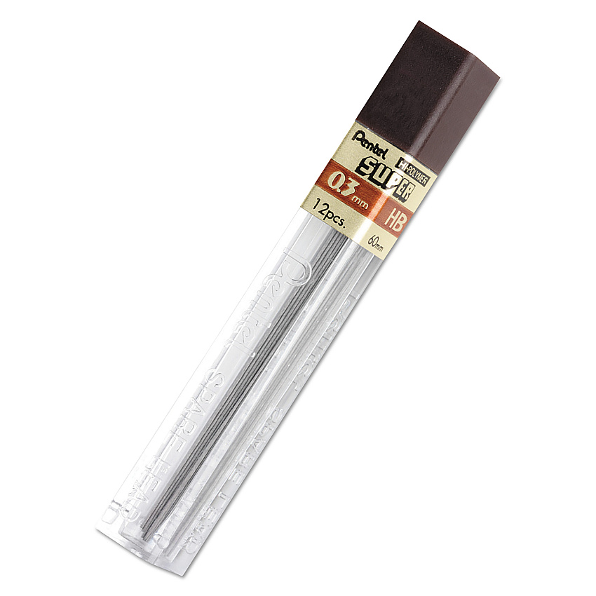 Pentel Super Hi-Polymer Lead Refills, 0.3 mm, HB, Black, 12/Tube (300HB)