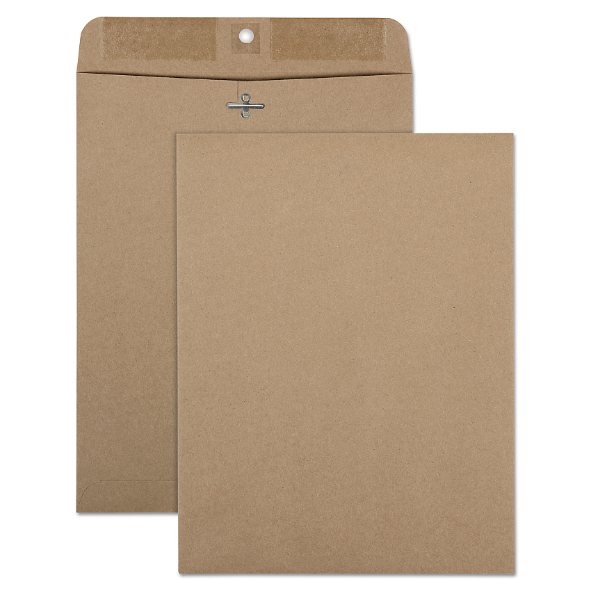 Quality Park Recycled Brown Kraft Clasp Envelope, #90, Square Flap, Clasp/Gummed Closure, 9 x 12, Brown Kraft, 100/Box (38711)