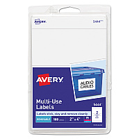 Avery Removable Multi-Use Labels, Inkjet/Laser Printers, 2 x 4, White, 2/Sheet, 50 Sheets/Pack, (5444) (05444)