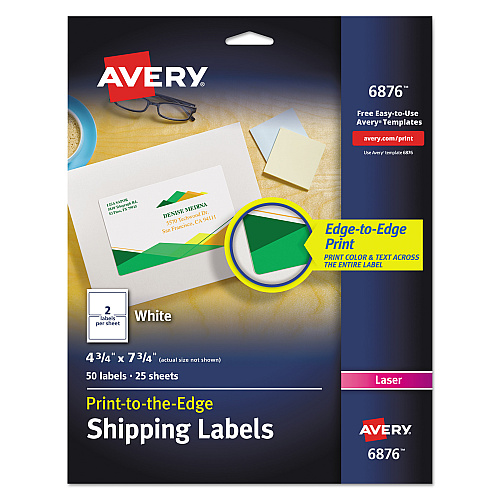 Avery Vibrant Laser Color-Print Labels w/ Sure Feed, 4.75 x 7.75, White, 50/Pack (6876)