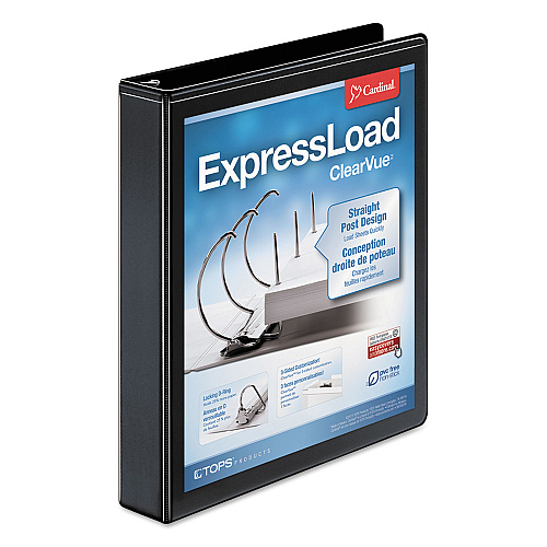 Cardinal ExpressLoad ClearVue Locking D-Ring Binder, 3 Rings, 1.5" Capacity, 11 x 8.5, Black (49111)