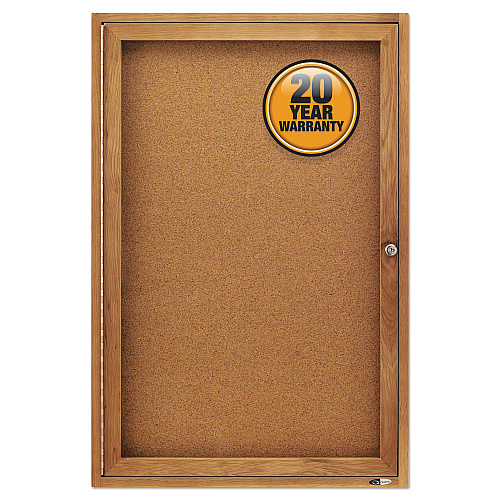Quartet Enclosed Indoor Cork Bulletin Board with One Hinged Door, 24 x 36, Tan Surface, Oak Fiberboard Frame (363)