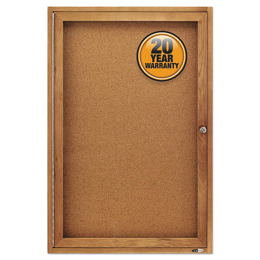 Quartet Enclosed Indoor Cork Bulletin Board with One Hinged Door, 24 x 36, Tan Surface, Oak Fiberboard Frame (363)