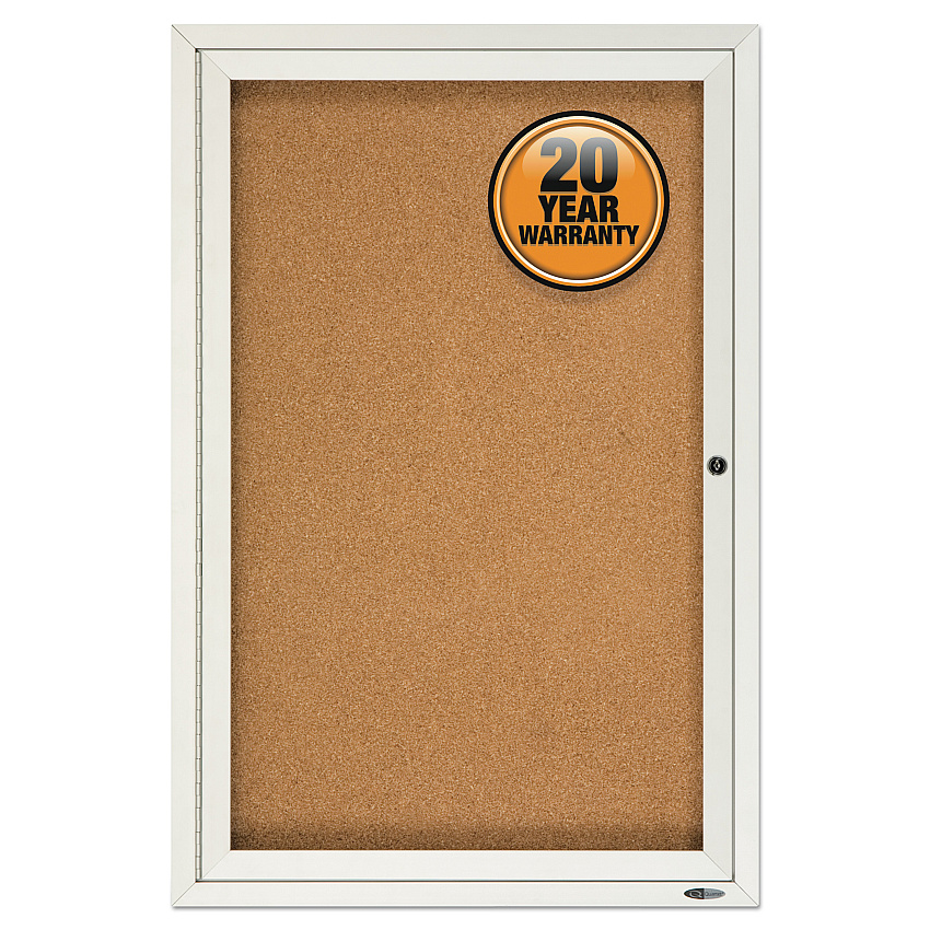 Quartet Enclosed Indoor Cork Bulletin Board with One Hinged Door, 24 x 36, Tan Surface, Silver Aluminum Frame (2363)