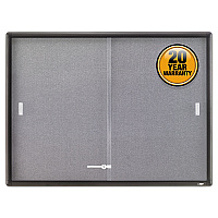 Quartet Enclosed Indoor Cork and Gray Fabric Bulletin Board with Two Sliding Glass Doors, 48 x 36, Graphite Gray Aluminum Frame (2364S)