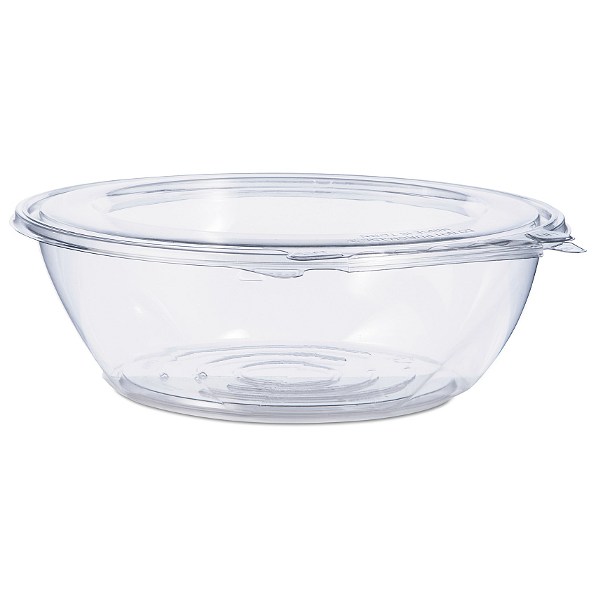 Dart Tamper-Resistant, Tamper-Evident Bowls with Flat Lid, 48 oz, 8.9" Diameter x 2.8"h, Clear, Plastic, 100/Carton (CTR48BF)