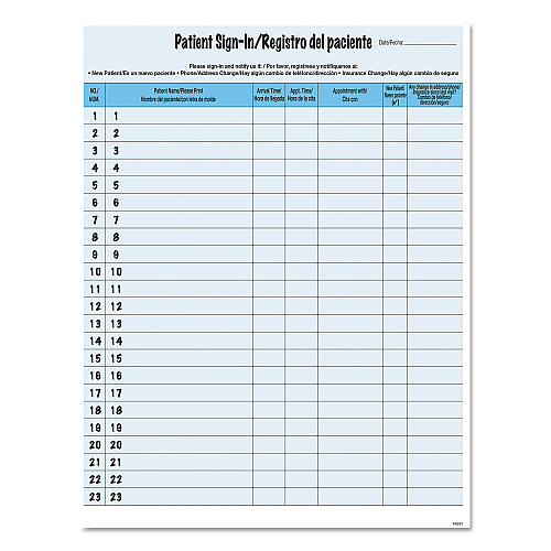 Tabbies HIPAA Labels, Patient Sign-In, 8.5 x 11, Blue, 23/Sheet, 125 Sheets/Pack (14541)