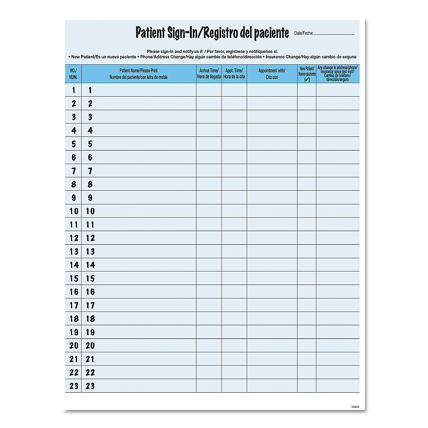 Tabbies HIPAA Labels, Patient Sign-In, 8.5 x 11, Blue, 23/Sheet, 125 Sheets/Pack (14541)