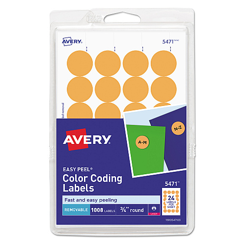 Avery Printable Self-Adhesive Removable Color-Coding Labels, 0.75" dia, Neon Orange, 24/Sheet, 42 Sheets/Pack, (5471) (05471)