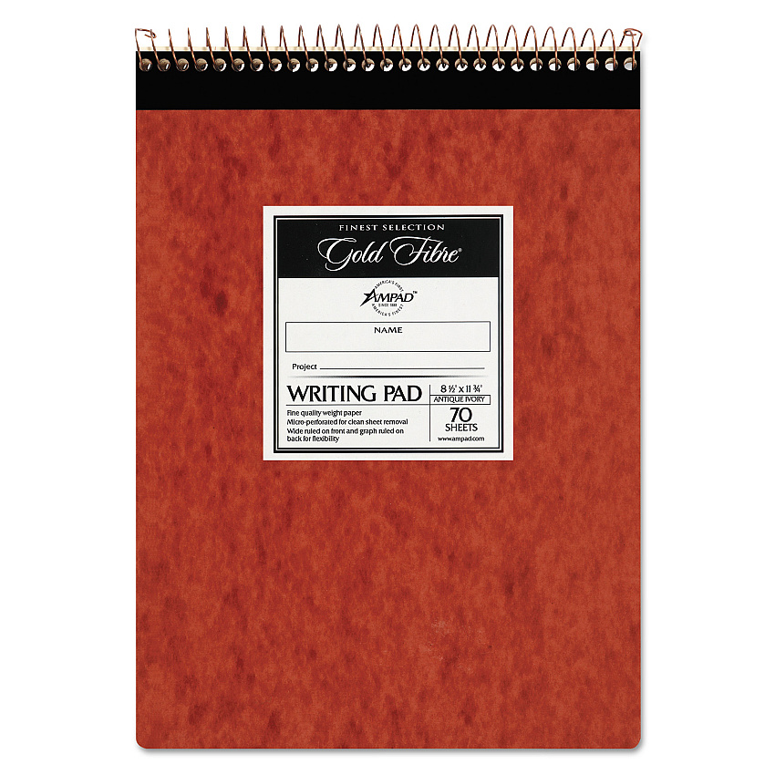 Ampad Gold Fibre Retro Wirebound Writing Pads, Wide/Legal and Quadrille Rule, Red Cover, 70 White 8.5 x 11.75 Sheets (20008R)