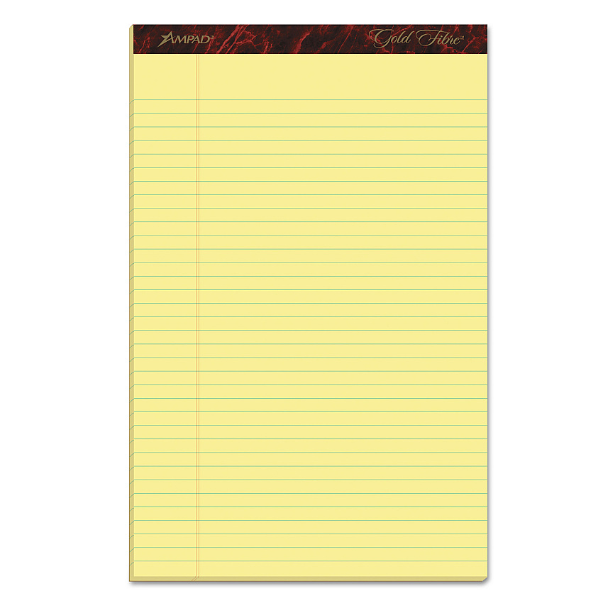 Ampad Gold Fibre Quality Writing Pads, Wide/Legal Rule, 50 Canary-Yellow 8.5 x 14 Sheets, Dozen (20030)