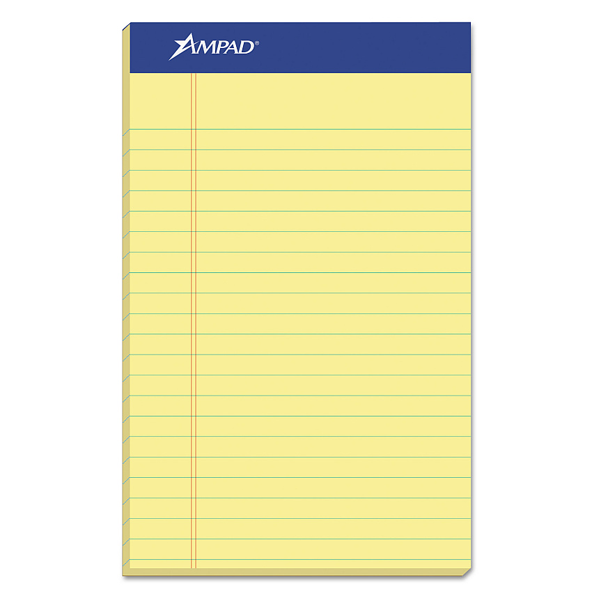 Ampad Perforated Writing Pads, Narrow Rule, 50 Canary-Yellow 5 x 8 Sheets, Dozen (20204)