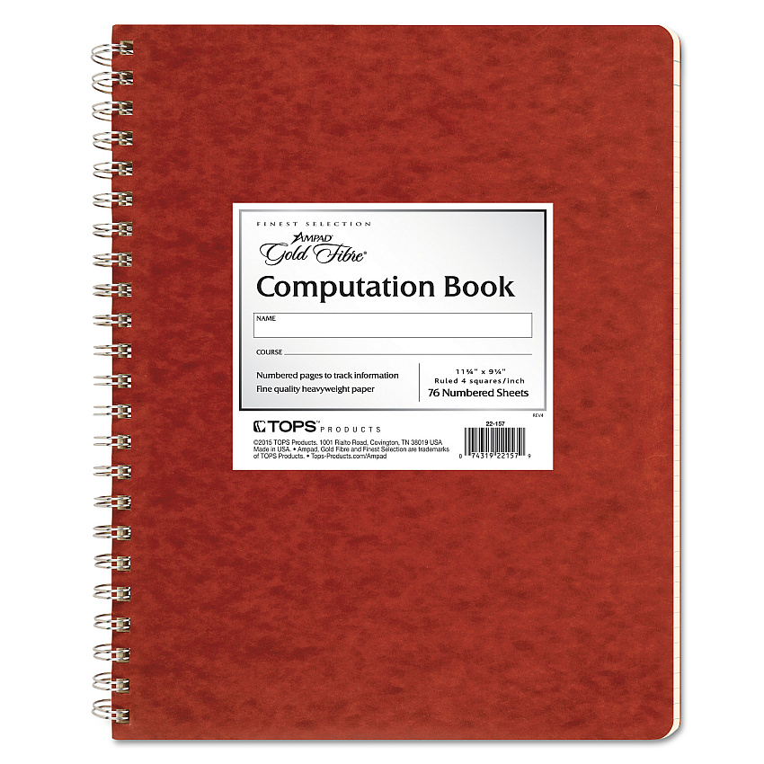 Ampad Computation Book, Quadrille Rule (4 sq/in), Brown Cover, (76) 11.75 x 9.25 Sheets (22157)