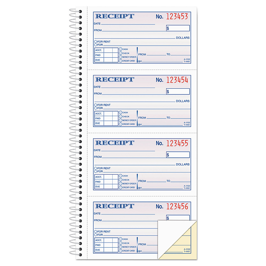 Adams 2-Part Receipt Book, Two-Part Carbonless, 4.75 x 2.75, 4 Forms/Sheet, 200 Forms Total (SC1152)